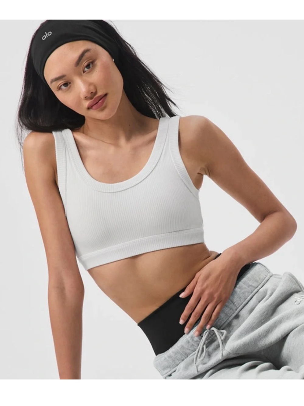 ALO Yoga White Ribbed Tank Bralette